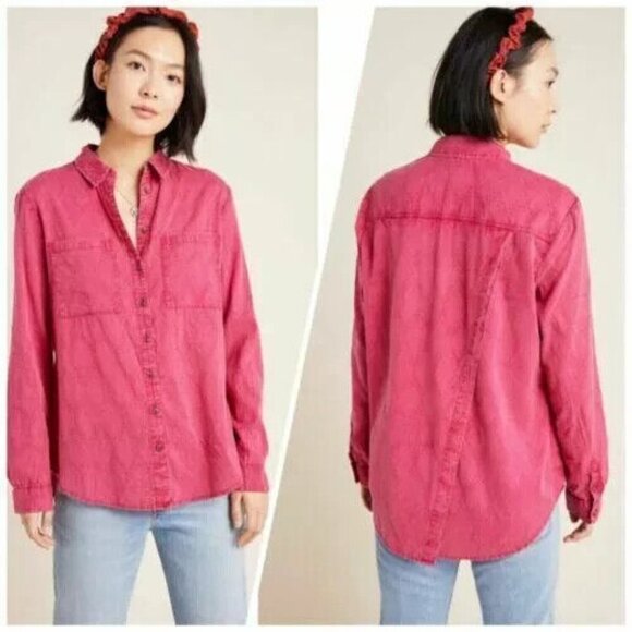 Antrhopologie MAEVE Women Classic Shirt SZ S Pink Long Sleeve Button Down 39-13 - Picture 2 of 13